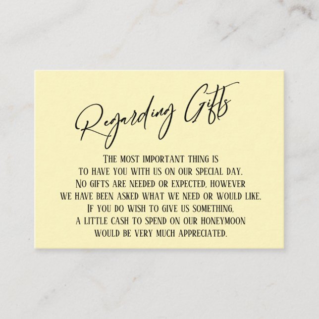 Regarding Gifts Handwriting Simple Light Yellow Enclosure Card (Front)