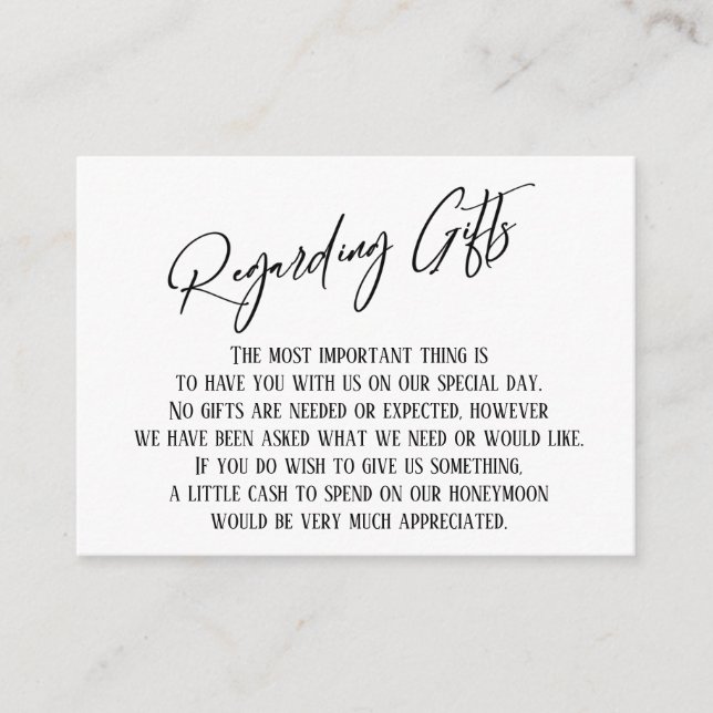 Regarding Gifts Modern Handwriting Simple Wedding Enclosure Card (Front)