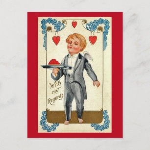 Regards Cupid Tuxedo Valentine Elegant Vintage Holiday Postcard