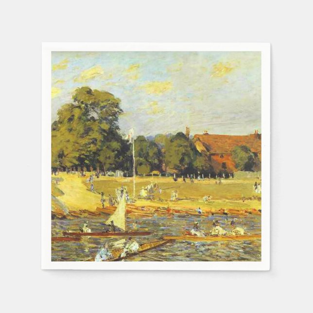 Regatta at Hampton Court Alfred Sisley Poster Napkin (Front)