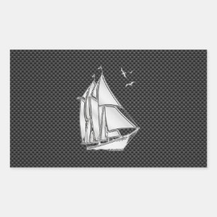 Regatta Sailboat on Carbon Fibre Style Rectangular Sticker