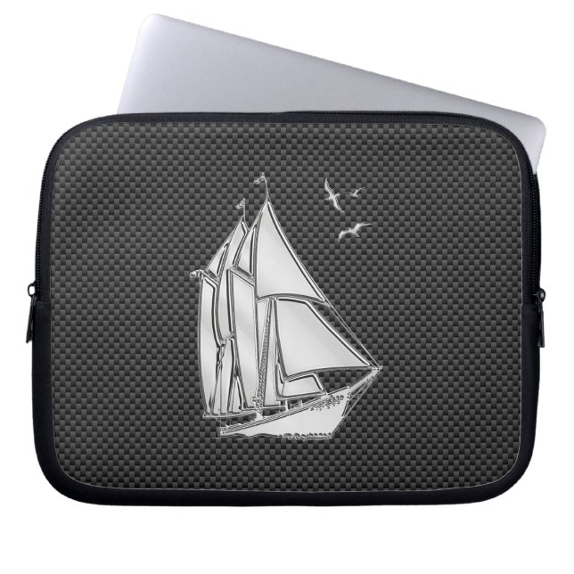 Regatta Style Sailboat on Carbon Fibre Decor Laptop Sleeve (Front)
