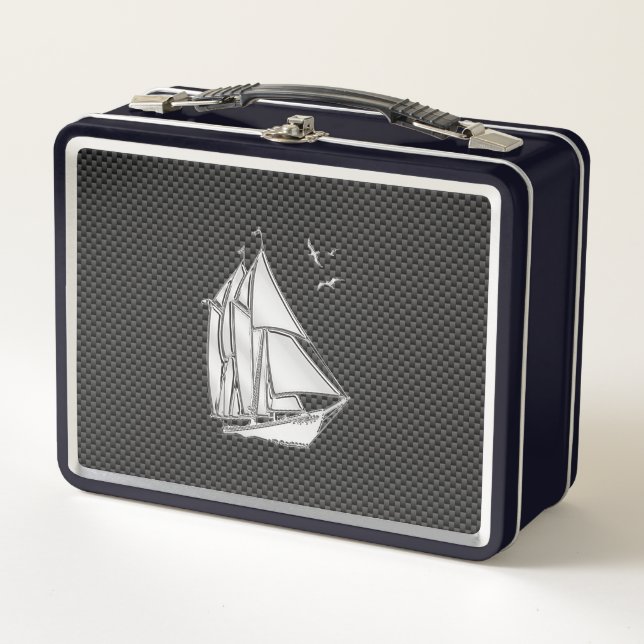 Regatta Style Sailboat on Carbon Fibre Decor Metal Lunch Box (Front)