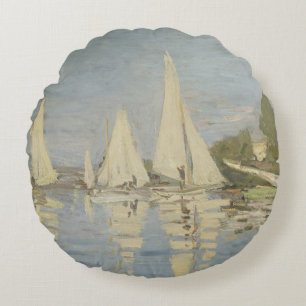 Regattas at Argenteuil, OIl Painting, Claude Monet Round Cushion