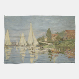 Regattas at Argenteuil, OIl Painting, Claude Monet Tea Towel