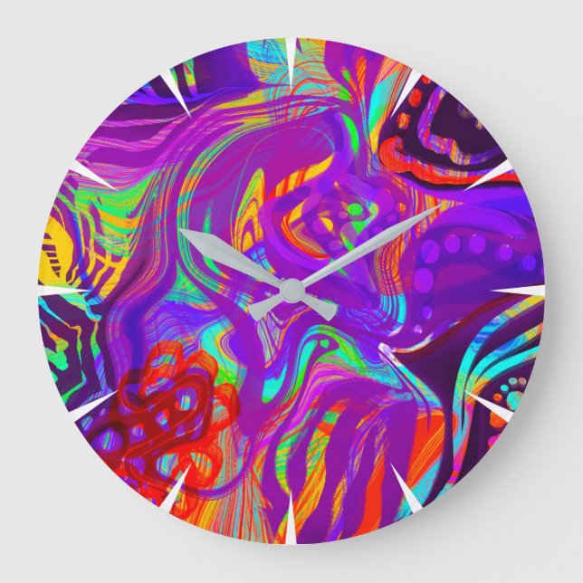 Regenbogen auf Schwarz Large Clock (Front)