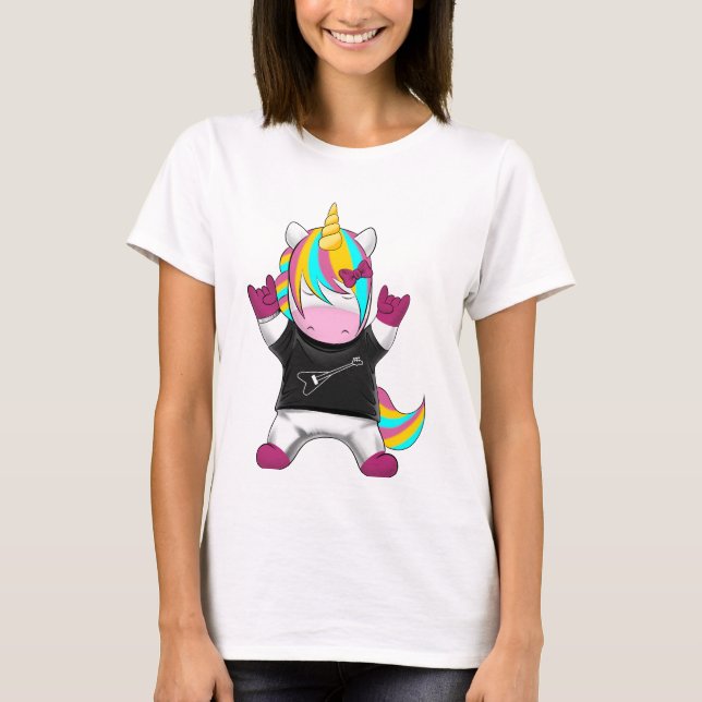 Regenbogen Einhorn Rocker T-Shirt (Front)