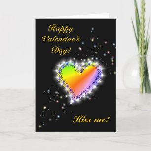 Regenbogen-Herz mit Sternchen auf schwarz Holiday Card