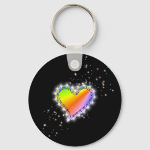 Regenbogen-Herz mit Sternchen auf schwarz Key Ring