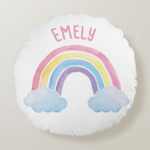 Regenbogen mit Wolken personalisierbares Round Cushion