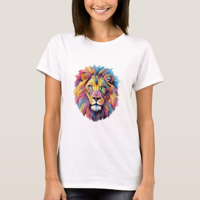 Regenbogen Wolf Aquarell Portrait T-Shirt (Front)