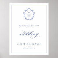 Regency Blue Crest Monogram Wedding Welcome