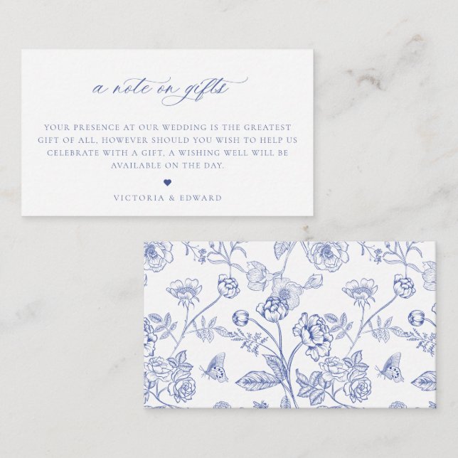 Regency Blue Floral A Note On Gifts Wedding Enclosure Card (Front/Back)