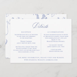 Regency Blue Floral Wedding Details Card