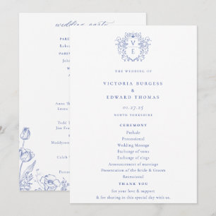 Regency Blue Monogram Crest Wedding Programme