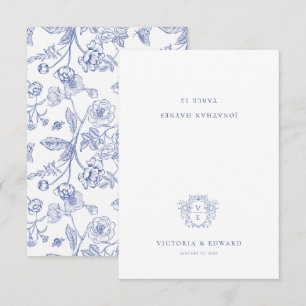 Regency Blue Ornamental Crest Wedding Place Card