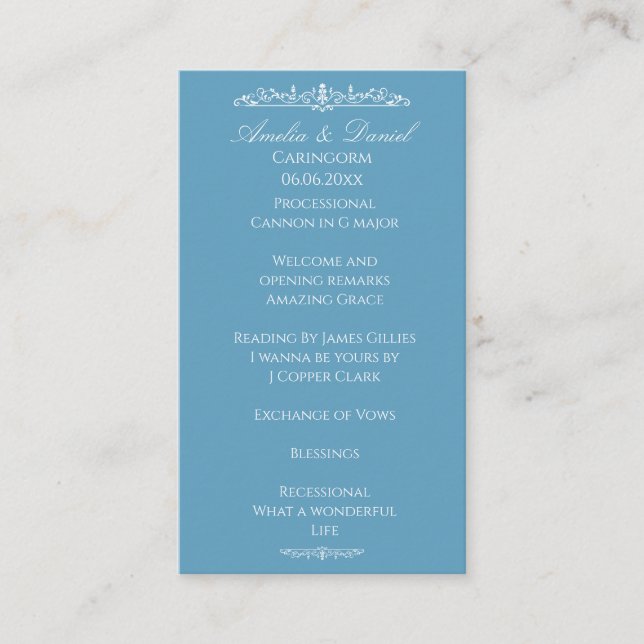 Regency Blue wedding Ceremony Program Enclosure Card (Front)