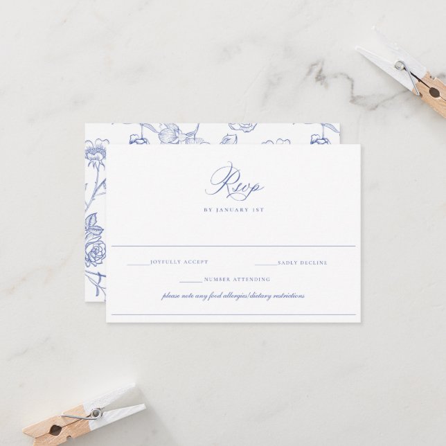 Regency Blue Wedding Food Allergy Diet RSVP Card (Front/Back In Situ)