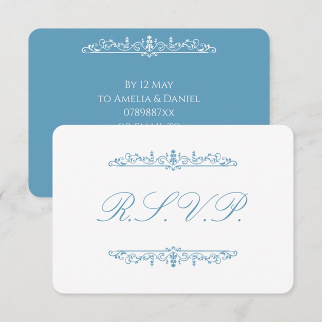 Regency Blue  & White RSVP Card (Front/Back)