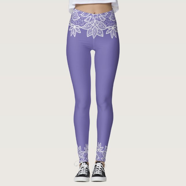 Regency Blue with Lace Look Spandex Leggings (Front)