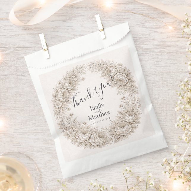 Regency Botanical Engraving Wedding  Favour Bags (Clipped)