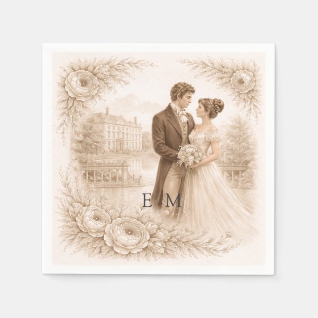 Regency Botanical Engraving Wedding  Napkin (Front)