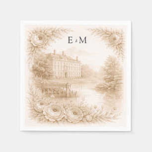 Regency Botanical Engraving Wedding Napkin