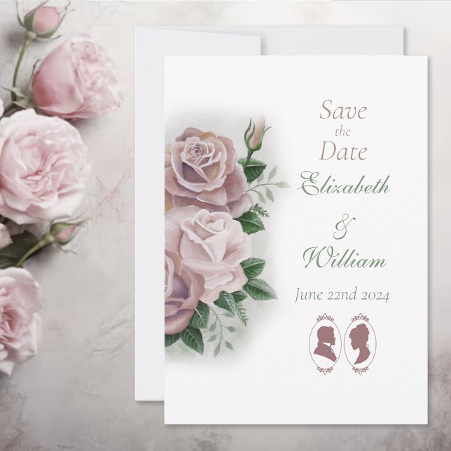 Regency Bridgerton Pink Roses Cameos Invitation (Creator Uploaded)