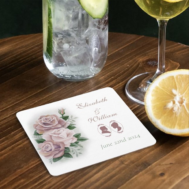 Regency Bridgerton Pink Roses Cameos Square Paper Coaster (Creator Uploaded)