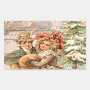 Regency Christmas Couple Vintage Style Gifts Rectangular Sticker