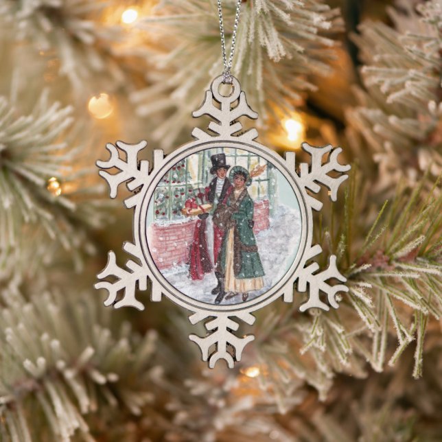 Regency Christmas Shoppers - Jane Austen Snowflake Pewter Christmas Ornament (Tree)