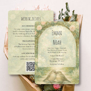 Regency English Garden Pink Roses Wedding QR Code Invitation