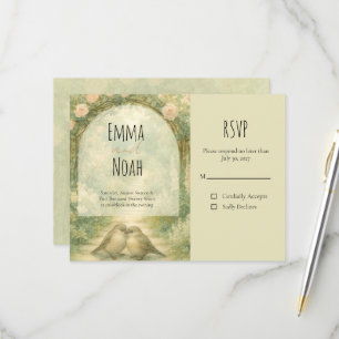 Regency English Garden Pink Roses Wedding RSVP Card