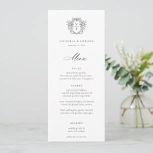 Regency Era Black Crest Monogram Wedding Menu Invitation