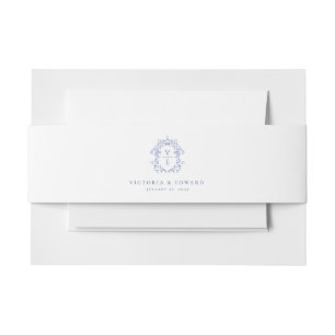 Regency Era Blue Crest Monogram Wedding Invitation Belly Band