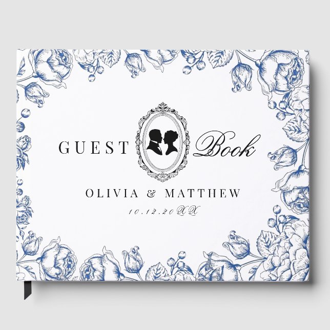 Regency Era Blue Floral Wedding Guest Book (Front)