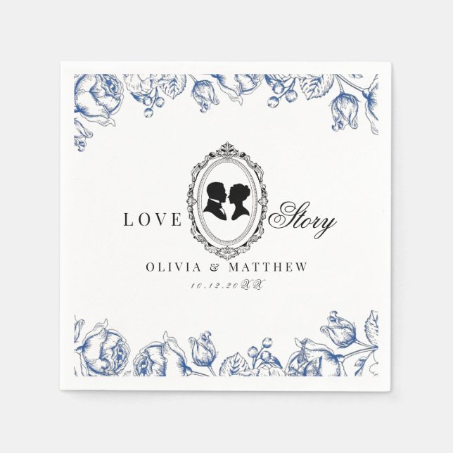 Regency Era Blue Floral Wedding Napkin (Front)