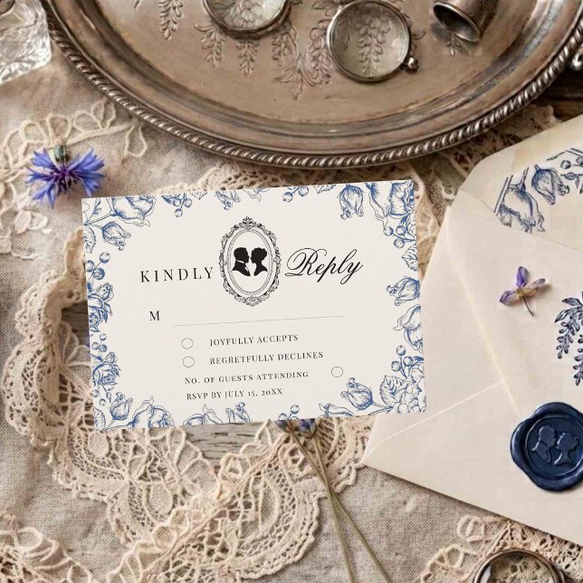 Regency Era Blue Floral Wedding RSVP Card (Creator Uploaded)