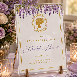 Regency era bridgerton floral Gold bridal shower Acrylic Sign