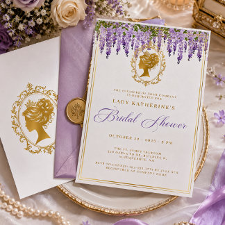 Regency era bridgerton floral Gold bridal shower Invitation