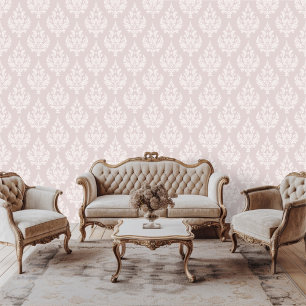 Regency Era Inspired Damask Scroll Leafy Wallpaper