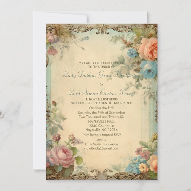 Regency Floral Journal Page Austen Quote  Invitation (Front)