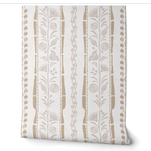 Regency Floral Stripes - Sand Beige - Cream Wallpaper
