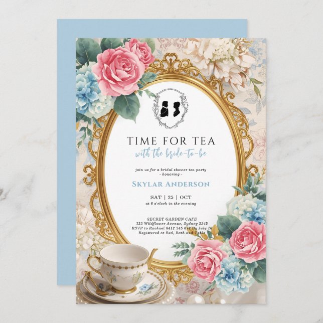 Regency Floral Tea Party bridal shower  Invitation (Front/Back)