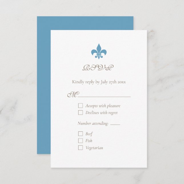 Regency French Blue Fleur de Lis Chic RSVP Card (Front/Back)