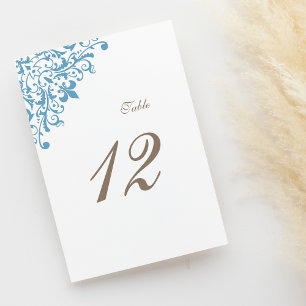 Regency French Blue Fleur de Lis Pattern Wedding  Table Number