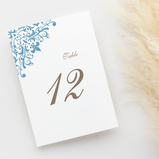 Regency French Blue Fleur de Lis Pattern Wedding  Table Number (Creator Uploaded)