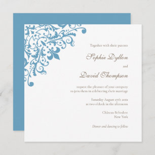 Regency French Blue Fleur de Lis Square Invitation