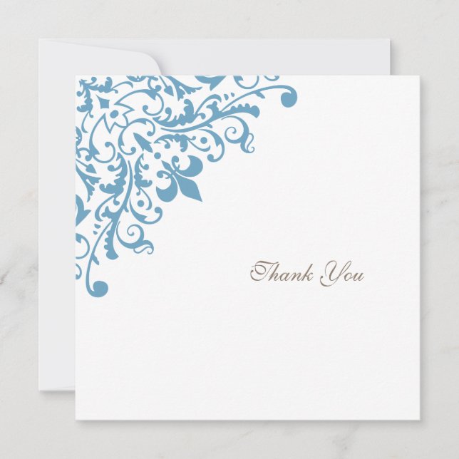 Regency French Blue Fleur de Lis Square Wedding Thank You Card (Front)