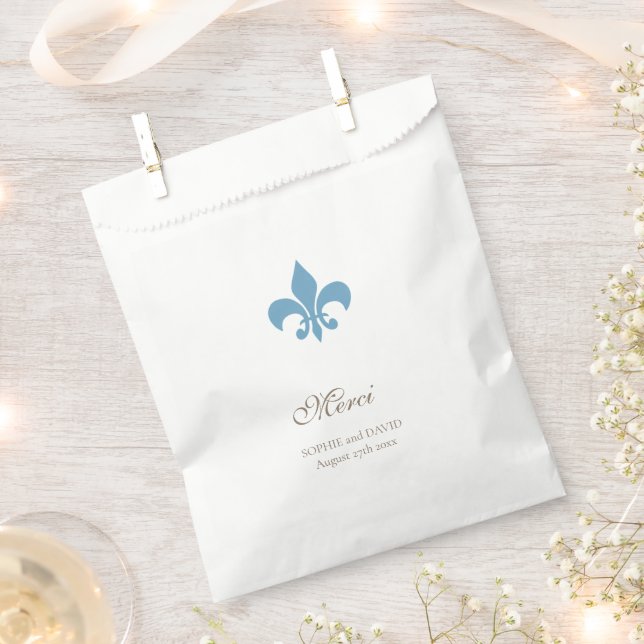 Regency French Blue Fleur de Lis Wedding Merci Favour Bags (Clipped)